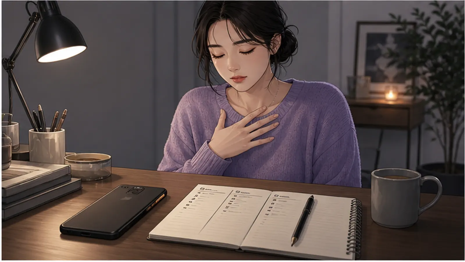 휴대전화를 내려놓고 사실과 해석을 메모하는 사람