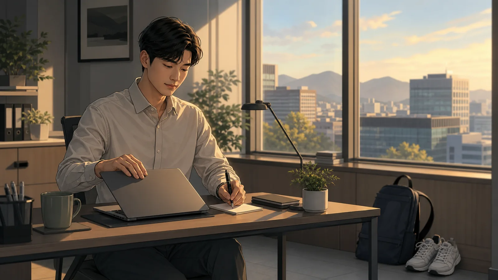퇴근 전 노트북을 닫고 내일 할 일만 짧게 적는 직장인